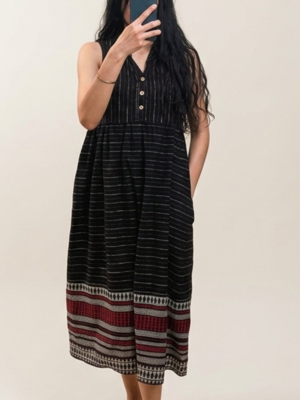 Srishti Sleeveless Cotton Midi kurti / Dress - with pockets